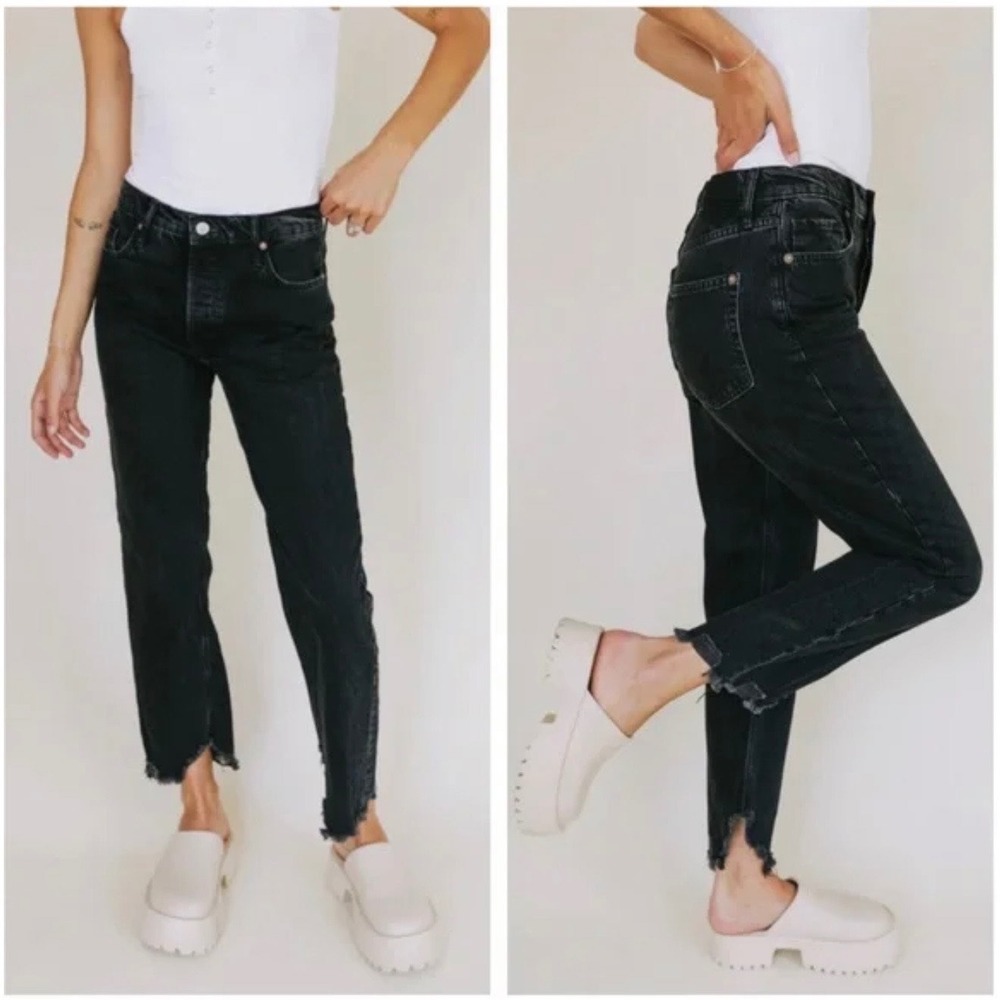 We The Free High Rise Tapered Baggy Boyfriend Jeans Black Size 28